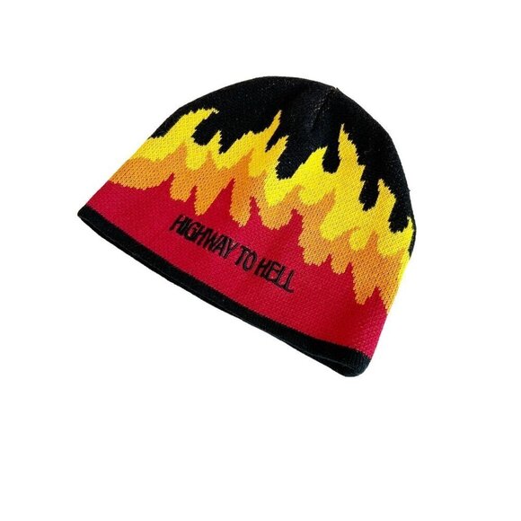 One Concept AC DC Highway to Hell Fire Flames Beanie Cap Red Black One Size Fits - Picture 1 of 6
